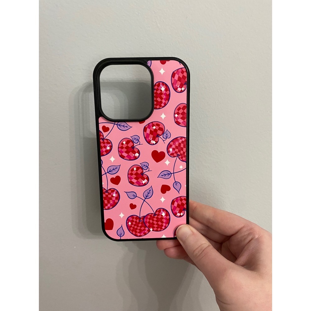 Phone Case Unisex iPhone 14 Pro Pink Cherry Disco Ball Heart Retro Y2K Aesthetic